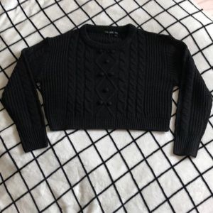 NWT Nasty Gal Cropped Pom Pom Cable Knit Sweater